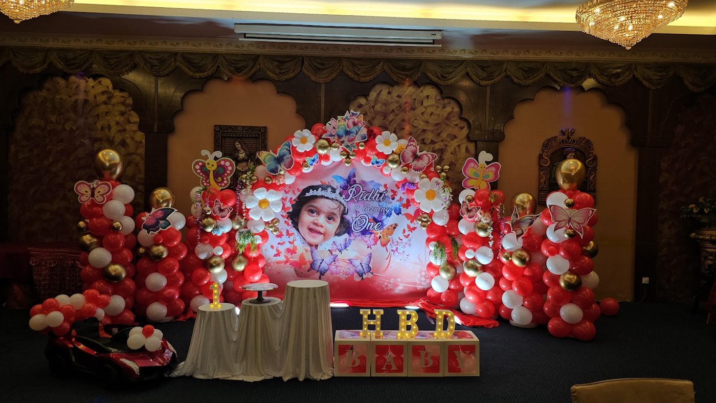 Red butterfly 1st birthday setup